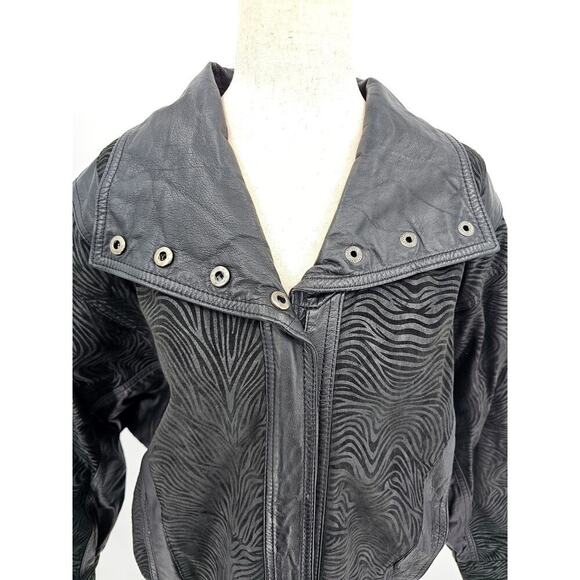 Vtg 80s Pelle Men's Small Leather & Suede Black Zip Moto Zebra Print Jacket - Picture 11 of 12